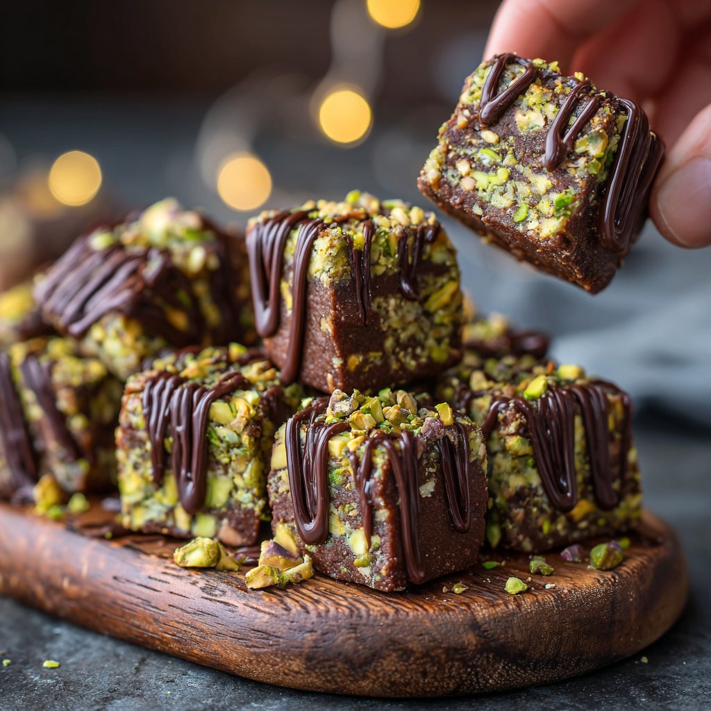 Chocolate Pistachio Fudge Bites